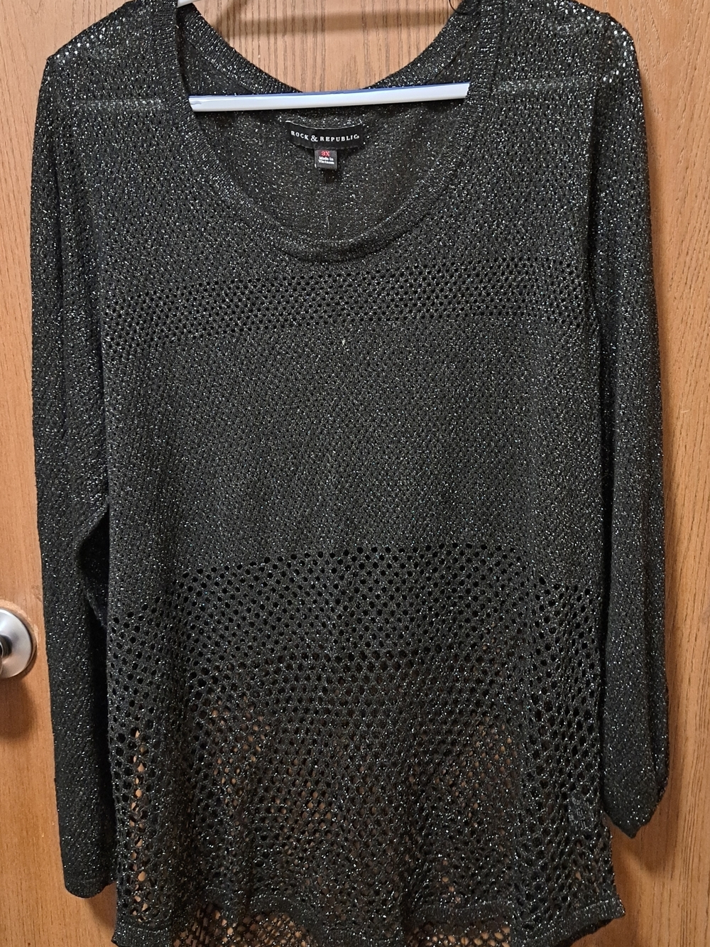 Rock & Republic Black Metallic Open-Knit Sweater